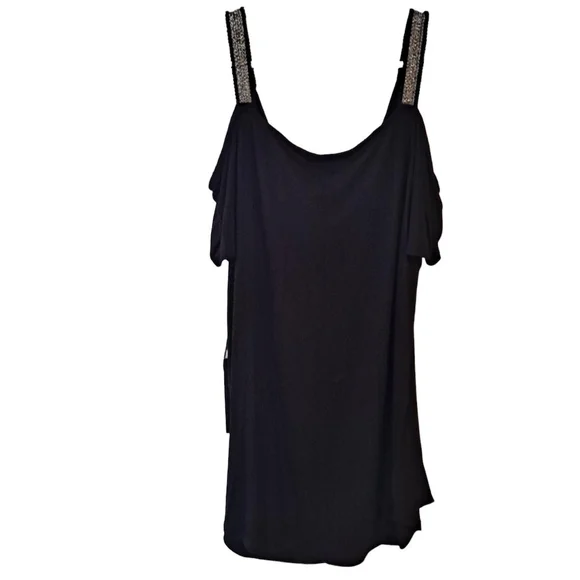 ROCK & REBPUBLIC Black Tank Chain Link Strap Scoop Neck Blouse Size Large - Picture 2 of 10